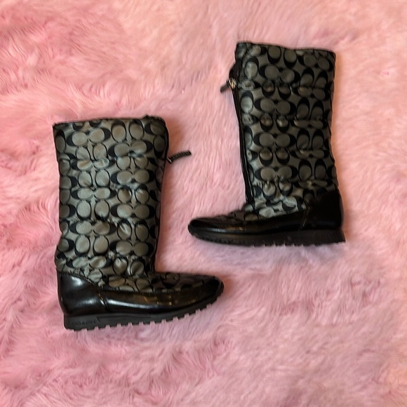 Coach black & gray monogram water resistant rain/snow boots size 6 - Picture 1 of 6